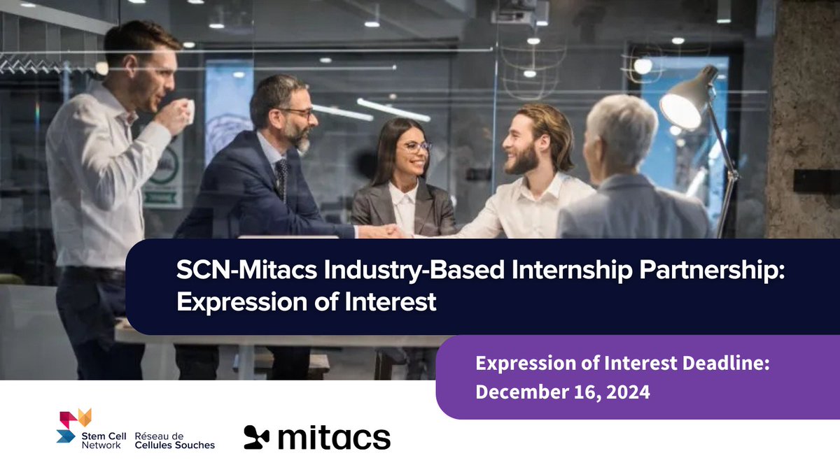 📢 SCN and <a href="/MitacsCanada/">Mitacs</a> are seeking #biotech companies to host graduate students and postdocs for the 2025-2026 internship program. If you're a Canadian company with a #StemCell-focused project, apply now to host an intern! 🧬

🔗  stemcellnetwork.ca/training/excha…