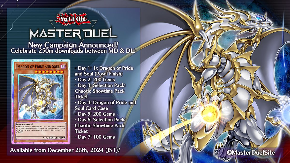 BREAKING: A new Campaign is coming to Yu-Gi-Oh! Master Duel on December  26th (JST), celebrating 250 Million total Downloads between Master Duel/Duel  Links - including the release of "Dragon of Pride and