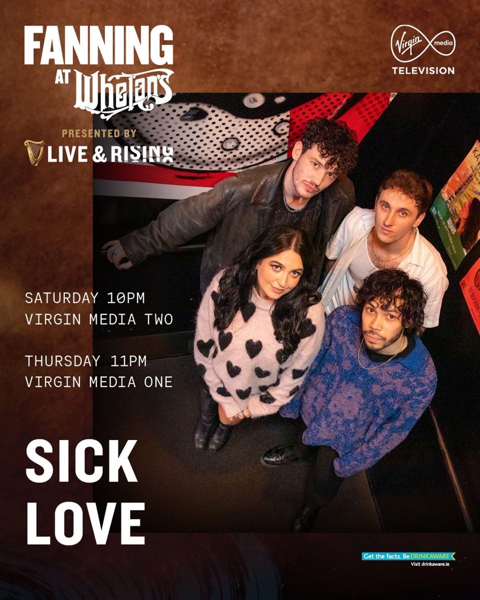 SICK LOVE (@wearesicklove) on Twitter photo Surprise! Catch us tonight at 10pm on <a href="/virginmedia/">Virgin Media ❤️</a> with <a href="/davefanning/">Dave Fanning</a> 🖤
<a href="/GuinnessIreland/">Guinness Ireland</a> Surprise! Catch us tonight at 10pm on <a href="/virginmedia/">Virgin Media ❤️</a> with <a href="/davefanning/">Dave Fanning</a> 🖤
<a href="/GuinnessIreland/">Guinness Ireland</a>