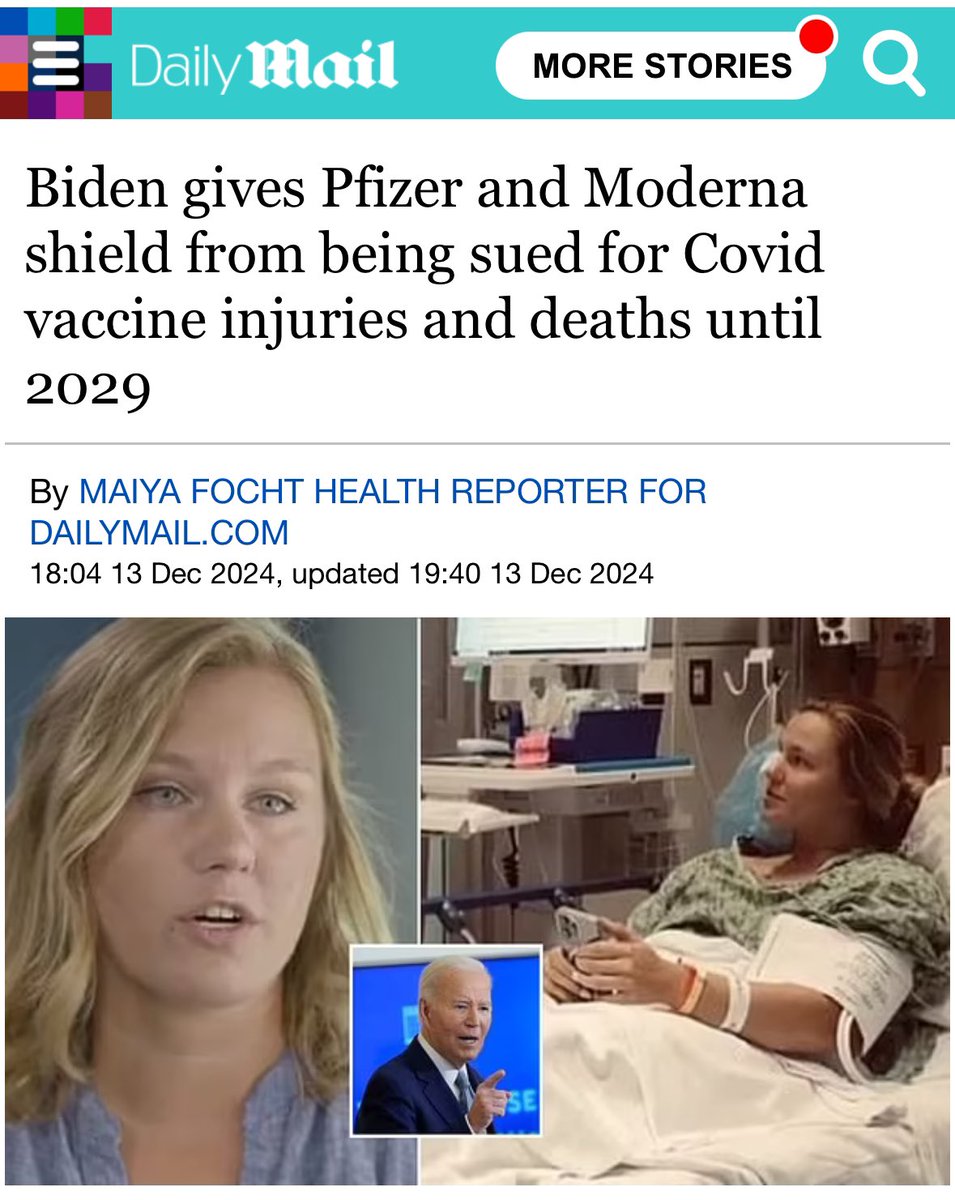 President Biden beschermt Pfizer en Moderna tot 2029 tegen vervolging voor vaccinatieschade en -overlijdens.

Met andere woorden, Big Pharma wordt beschermd maar u niet.

Criminele bende.