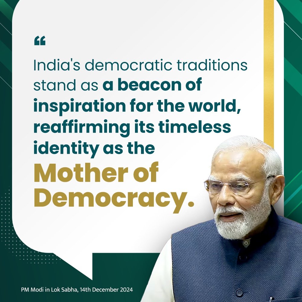 PMOIndia's tweet photo. India is the Mother of Democracy. https://t.co/LwGrMBw8d8