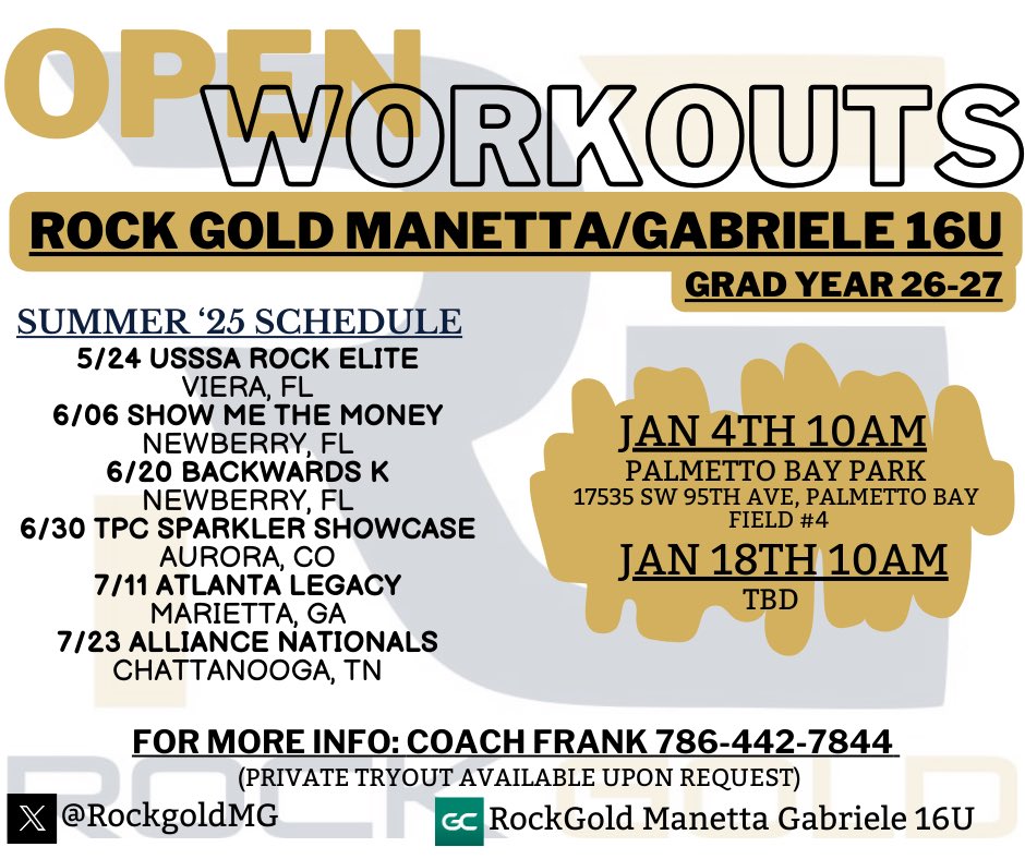 Who wants to join the #RockFam? Open workouts in January, see the flyer below. Come check us out!!
<a href="/RockGoldManetta/">Rock Gold Manetta</a> <a href="/SoFlaFastpitch/">South Fla Fastpitch Group</a> <a href="/FastpitchGroup/">South Florida Fastpitch Group</a>