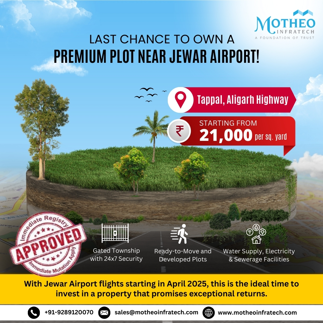 motheoinfratech's tweet image. Last Chance to Book Your Dream Plot Near Jewar Airport!

📍 Location: Tappal, Aligarh Highway
💰 Price: Starting at ₹21,000 per sq. yard

#jewarplots #readytomoveplots #JewarAirportPlots #YamunaExpressway #DelhiNCRproperty