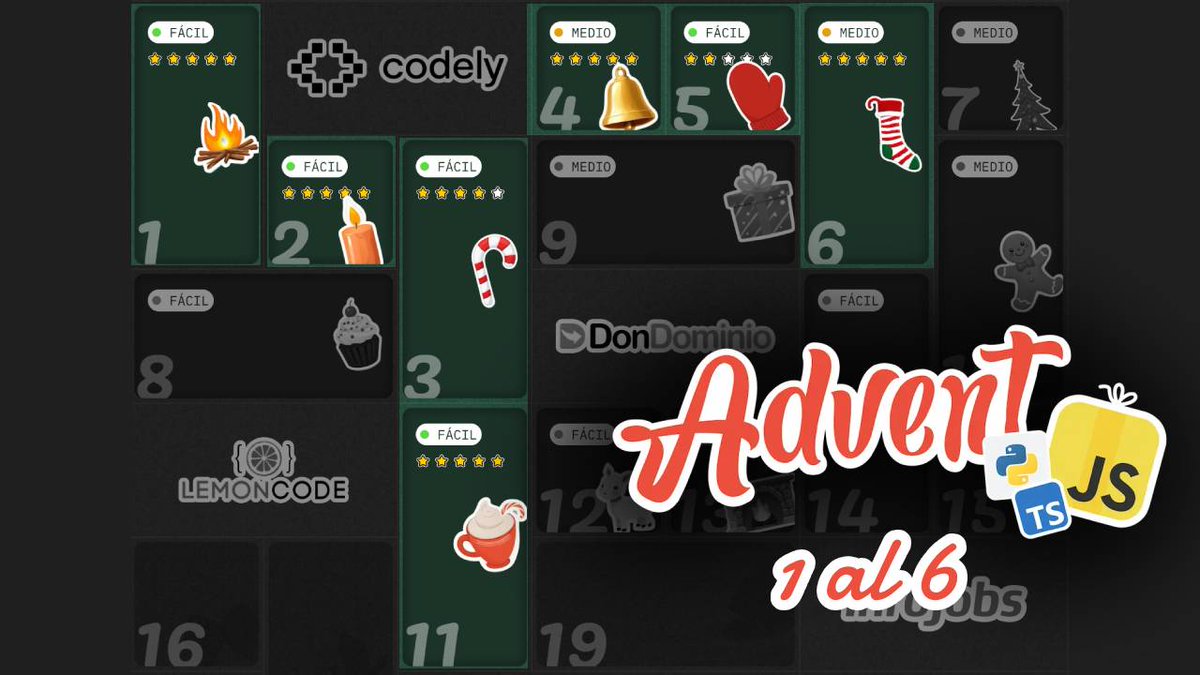 goncy's tweet image. Ya está subido el video donde resolvemos los ejercicios del 1 al 6 del #AdventJS del midusin