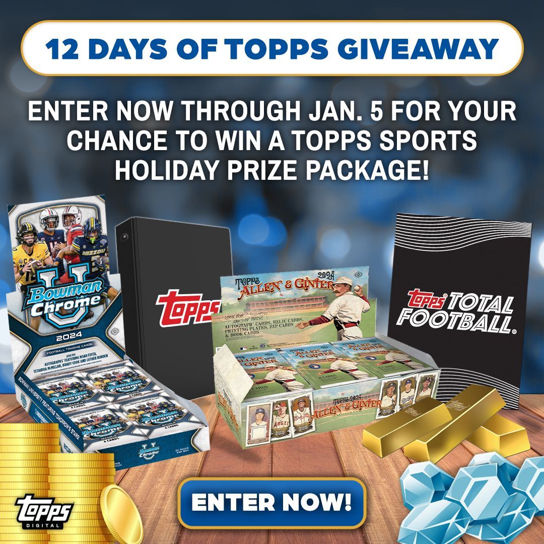 Kick off 12 Days of Topps with a special giveaway! Enter now through Jan. 5, 2025 for a chance to win a huge <a href="/Topps/">Topps</a> sports holiday prize package, featuring physical &amp; digital prizes for BUNT and Total Football! #ToppsTwelve

Enter here: buff.ly/4gwfHJW