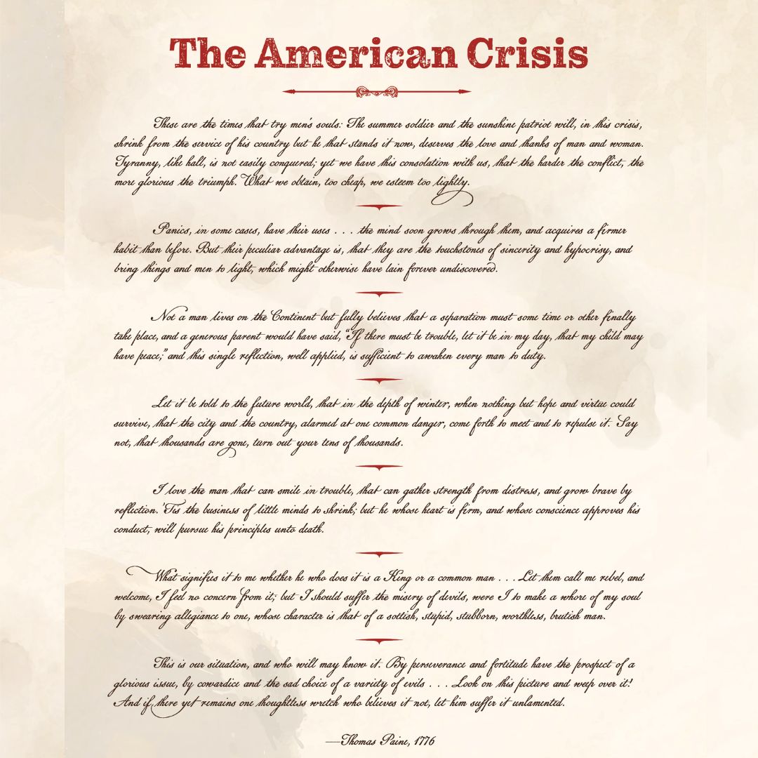 "These are the times that try men's souls." — Thomas Paine, The Crisis

Behold the epigraph featured on the opening page of the American Crisis. A timeless call to action, reminding us of the strength found in adversity.

#Epigraph #TheAmericanCrisis #ThomasPaine #Nations&amp;Cannons