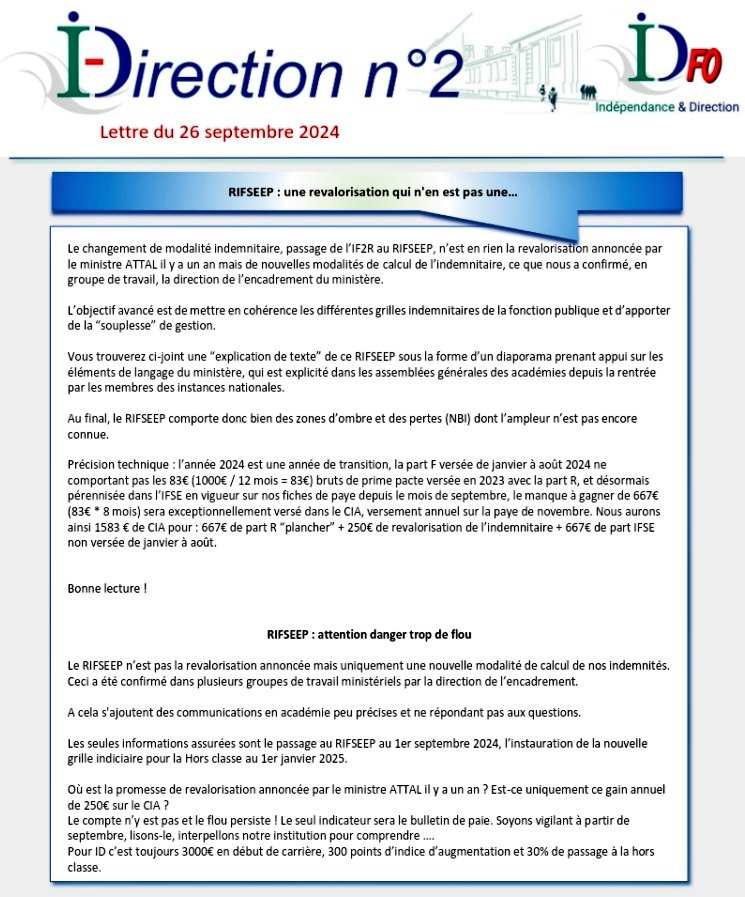 🚨 <a href="/IDFONational/">Indépendance & Direction  - FNEC-FP-fo</a> alerte depuis des mois... 🚨
1️⃣Le #RIFSEEP n'est qu'une illusion de revalorisation et ne convainc que celles et ceux qui le veulent bien
2️⃣Le trompe-l'œil du #RIFSEEP
3️⃣ #RIFSEEP : une revalorisation qui n'en est pas une
4️⃣Le #RIFSEEP ou l'art de prestidigitation