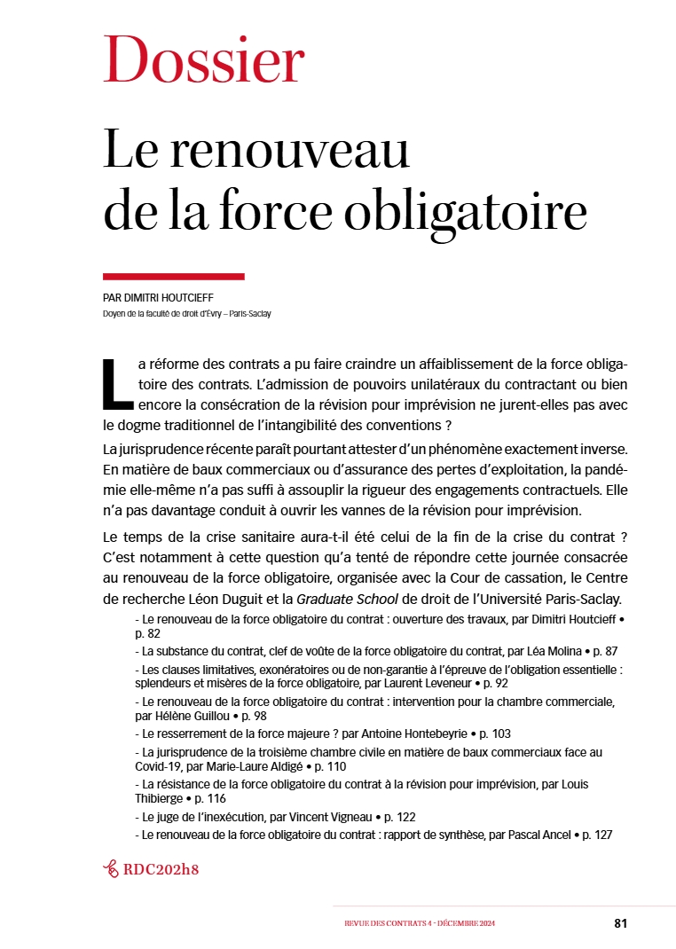 Dimitri Houtcieff (@dhoutcieff) on Twitter photo Je suis heureux d'annoncer la publication des actes du colloque consacré au "Renouveau de la force obligatoire du contrat". Grand merci aux intervenants, à la <a href="/Courdecassation/">Cour de cassation</a> - notamment à @VincentVigneau, à la faculté de droit <a href="/UnivEvry/">Université Évry Paris-Saclay</a>, au <a href="/CRLD_UnivEvry/">Centre de Recherche Léon Duguit - UEVE</a> et à <a href="/Lextenso_ed/">Lextenso</a> 👇 Je suis heureux d'annoncer la publication des actes du colloque consacré au "Renouveau de la force obligatoire du contrat". Grand merci aux intervenants, à la <a href="/Courdecassation/">Cour de cassation</a> - notamment à @VincentVigneau, à la faculté de droit <a href="/UnivEvry/">Université Évry Paris-Saclay</a>, au <a href="/CRLD_UnivEvry/">Centre de Recherche Léon Duguit - UEVE</a> et à <a href="/Lextenso_ed/">Lextenso</a> 👇