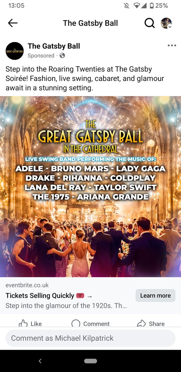 HarmonyInHarlem's tweet photo. This sort of drivel really cheeses me off. This advert makes no sense whatsoever. They want people to dress "1920s" and call it "Great Gatsby Ball" but have a modern big band playing modern pseudo-jazz and pop? What's the point?

Want some REAL period music? Give me a call. https://t.co/WwYjpF61sX