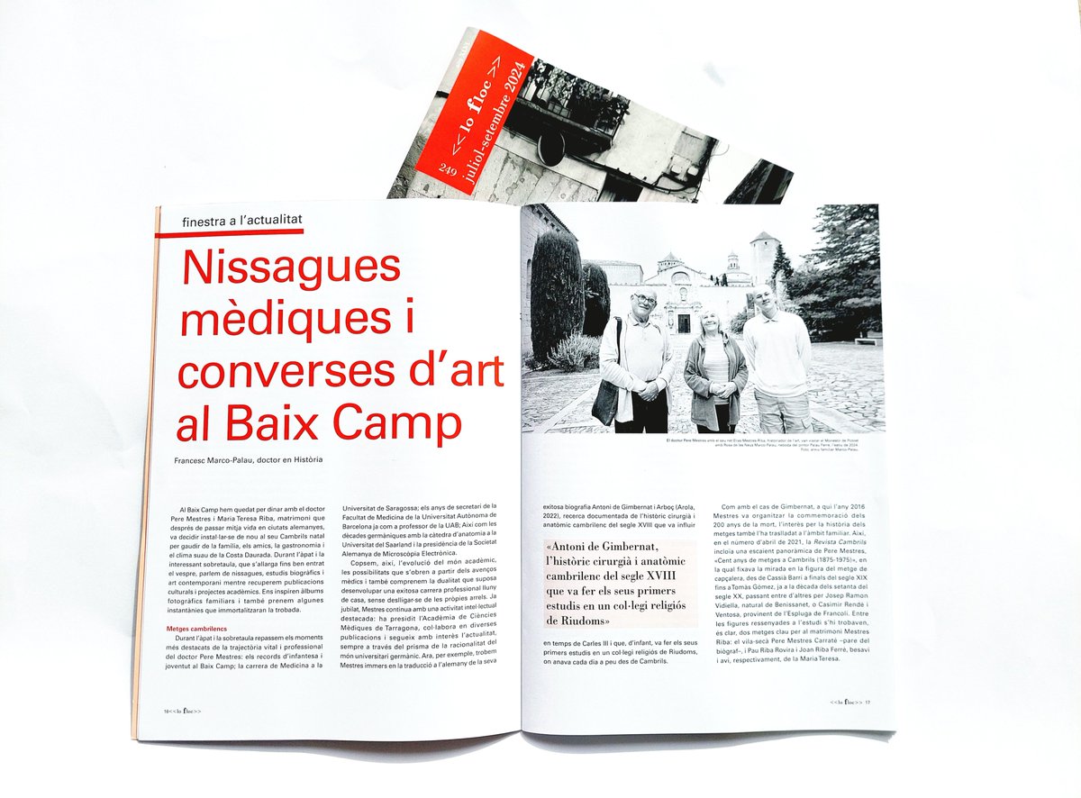 Sobretaules a Cambrils, una visita al Monestir de Poblet i la història d'un gerro acolorit de Palau Ferré.

Al número 249 de la revista "Lo Floc" (2024), hi trobareu "Nissagues mèdiques i converses d'art al Baix Camp", de l'historiador Francesc Marco-Palau.