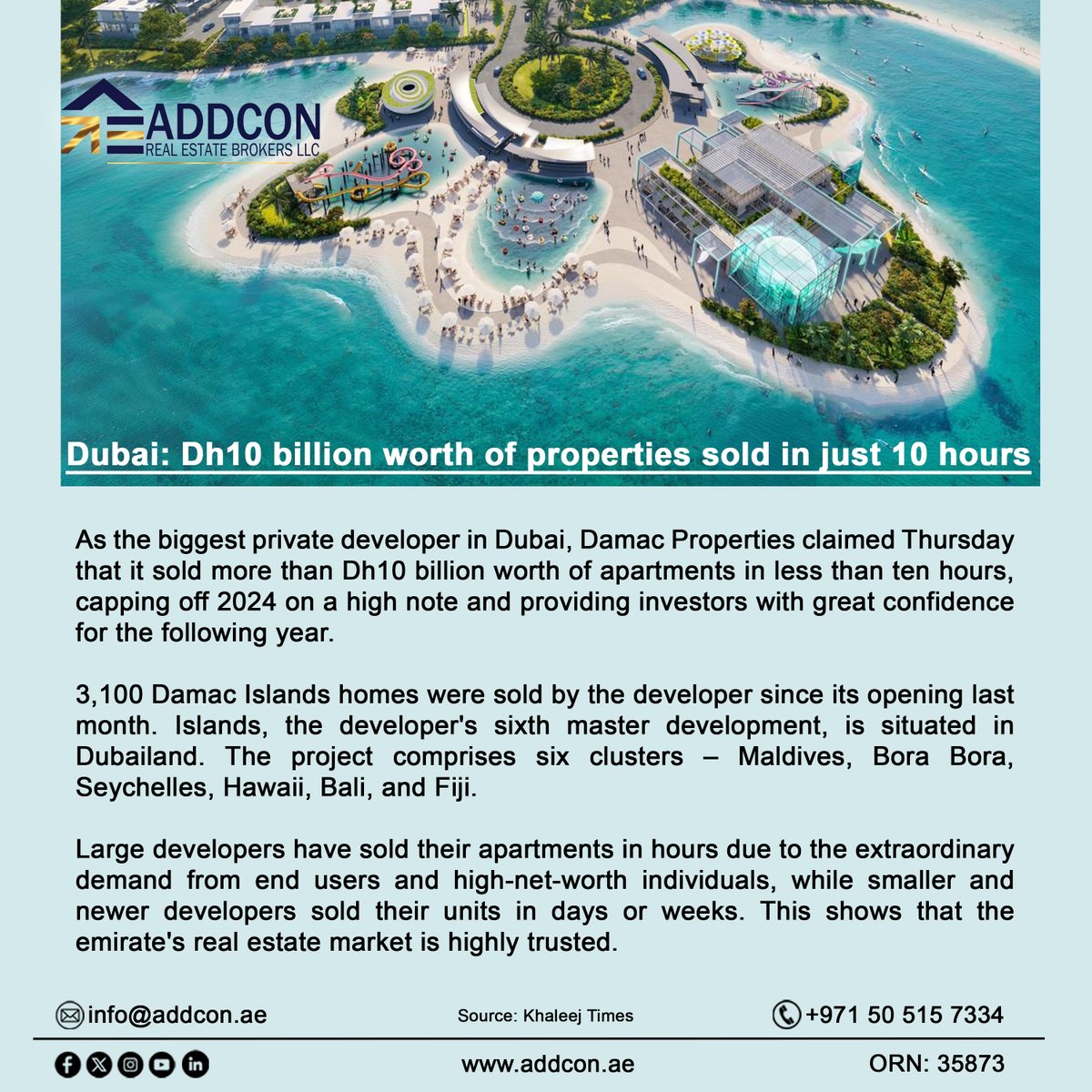 AddconRealtors's tweet photo. This is Dubai, where 10 billion worth of properties are sold in just 10 hours.
#dubai #uae #property #investment #propertymanagement #damac #damacisland #news #updates https://t.co/VVXPTCv3tD