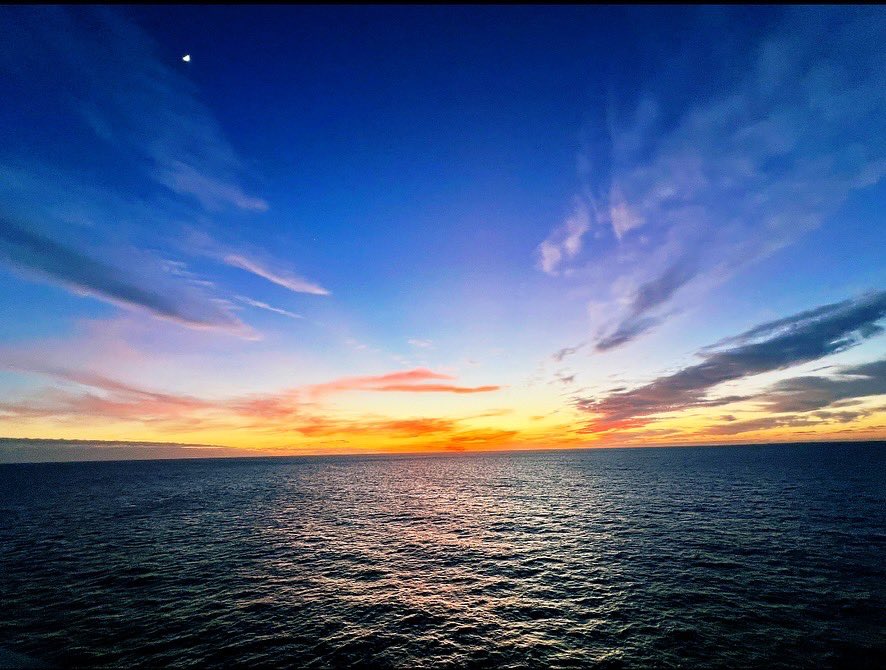 S_pratt23's tweet photo. An incredible metaphorical and literal sunset to my time on the project. Guests are going to love the #DisneyTreasure! Last week’s preview solidified in my mind that she really is going to be the best in the fleet! https://t.co/8h5o6a7gNS