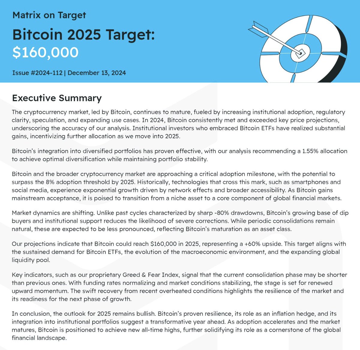 NEW: #Bitcoin could reach $160,000 in 2025, predicts Matrixport 🚀