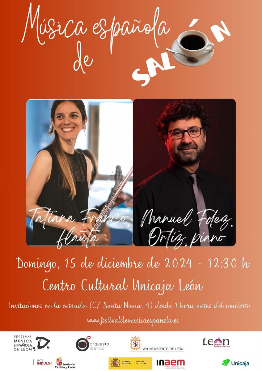 Plan para el domingo 15 de diciembre: a las 12:30 h en el Centro Cultural Unicaja de León, "Fantasía para una flauta romántica" con Tatiana Franco (flauta) y Manuel Fdez. Ortiz (piano). Música española de salón con entrada gratuita. 
festivaldemusicaespanola.es/tatianafranco-…