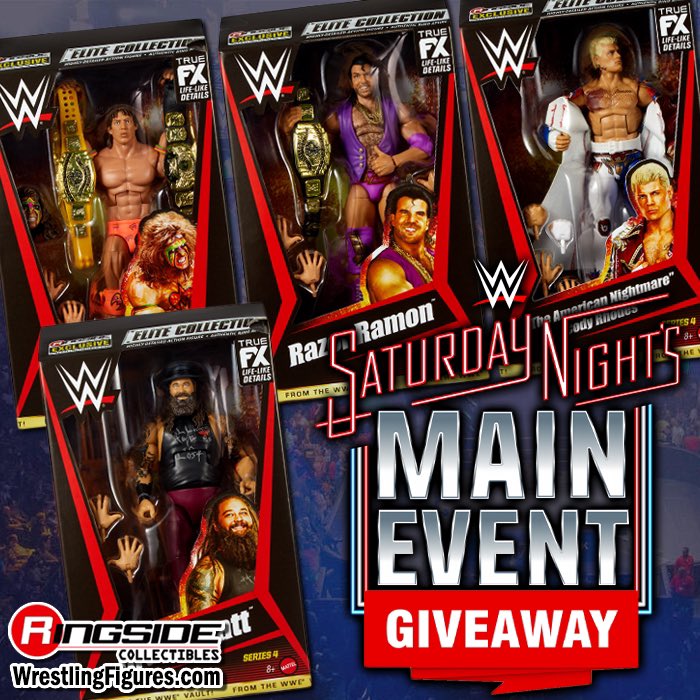 RingsideC's tweet image. ‼️SATURDAY NIGHT’S GIVEAWAY ‼️

Enter our #WWE Saturday Night’s Main Event Giveaway Contest for your chance to win a Complete Set of 4 @Mattel @WWE From The Vault 4 Ringside Exclusives!

Featuring Bray Wyatt, Cody Rhodes, Razor Ramon &amp;amp; Ultimate Warrior

To enter:
- Must be…
