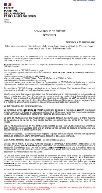 premarmanche's tweet photo. Bilan des opérations d'assistance et de sauvetage dans le détroit du Pas-de-Calais dans la nuit du 13 au 14 décembre 2024.  Nombreux moyens engagés sous la coordination du @CROSSGrisNez
En savoir plus➡️https://t.co/v2YxSj1vKb https://t.co/l7xvpr8e2a