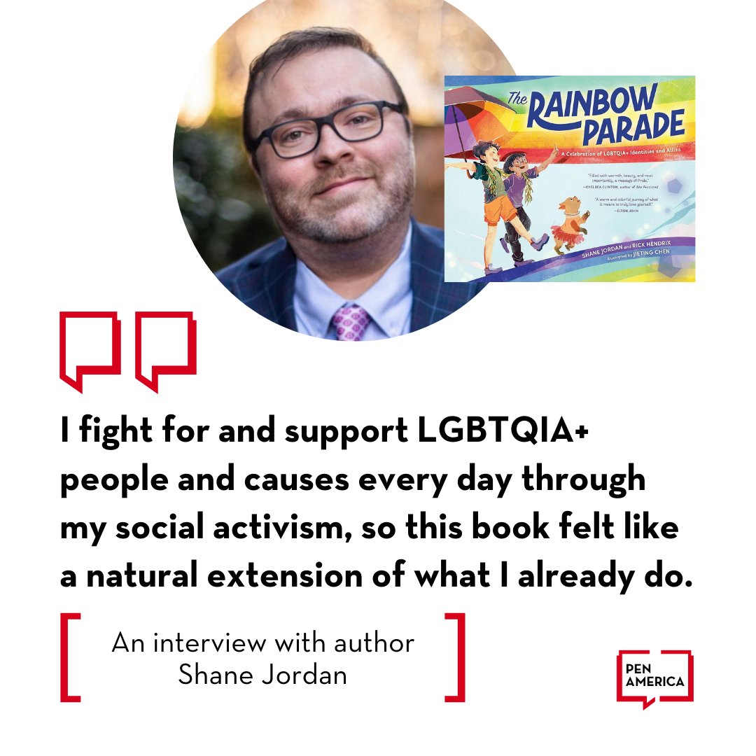 In a new PEN Ten, Sabir Sultan talks with Shane Jordan, co-author with Rick Hendrix of The Rainbow Parade (<a href="/Sourcebooks/">Sourcebooks</a>, 2024), an illustrated story of love and self-acceptance that encourages conversations between adults and kids about the magic of pride. pen.org/shane-jordan-t…