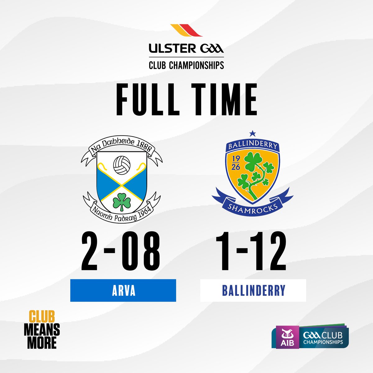 Comhghairdeas mór <a href="/BallinderryGAC/">Ballinderry Shamrocks GAC</a> ! ⬜️🟦

2024 <a href="/AIB_GAA/">AIB_GAA</a> Ulster Club Intermediate Football Champions 🏆

#UlsterClub2024 
#ClubMeansMore