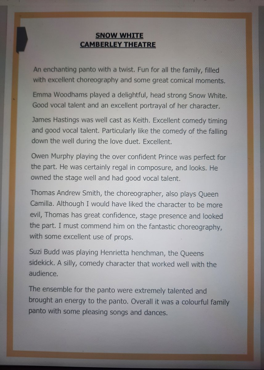 Snow White review
#panto
 <a href="/CamboTheatre/">Camberley Theatre</a>