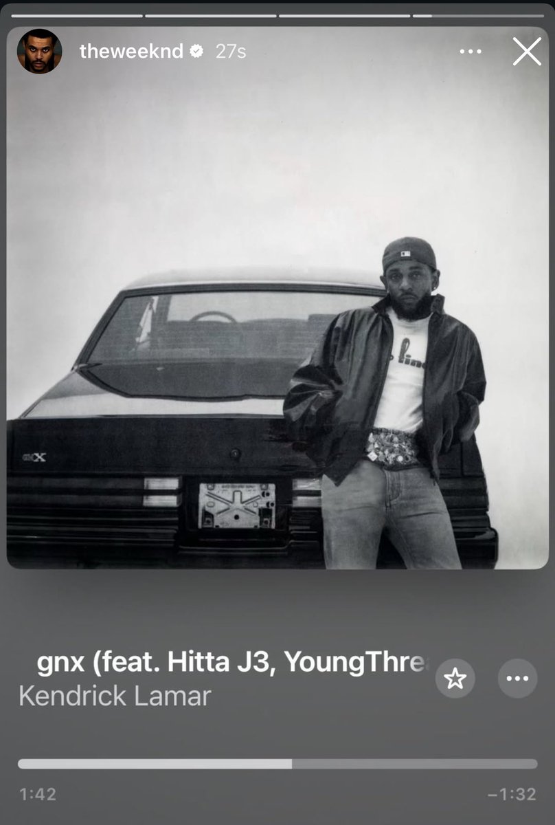 tervisscoot's tweet photo. The Weeknd listening to GNX by Kendrick Lamar 😁😁 https://t.co/53jFF6zxzK
