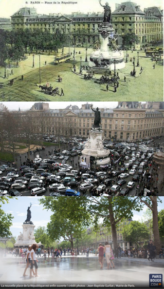 LCyclable's tweet image. La place de la République avant, pendant et après la motorisation de l'espace.

La motorisation a été testée et désapprouvée: on préfère largement une ville apaisée.

#placedelarepublique #avantaprès