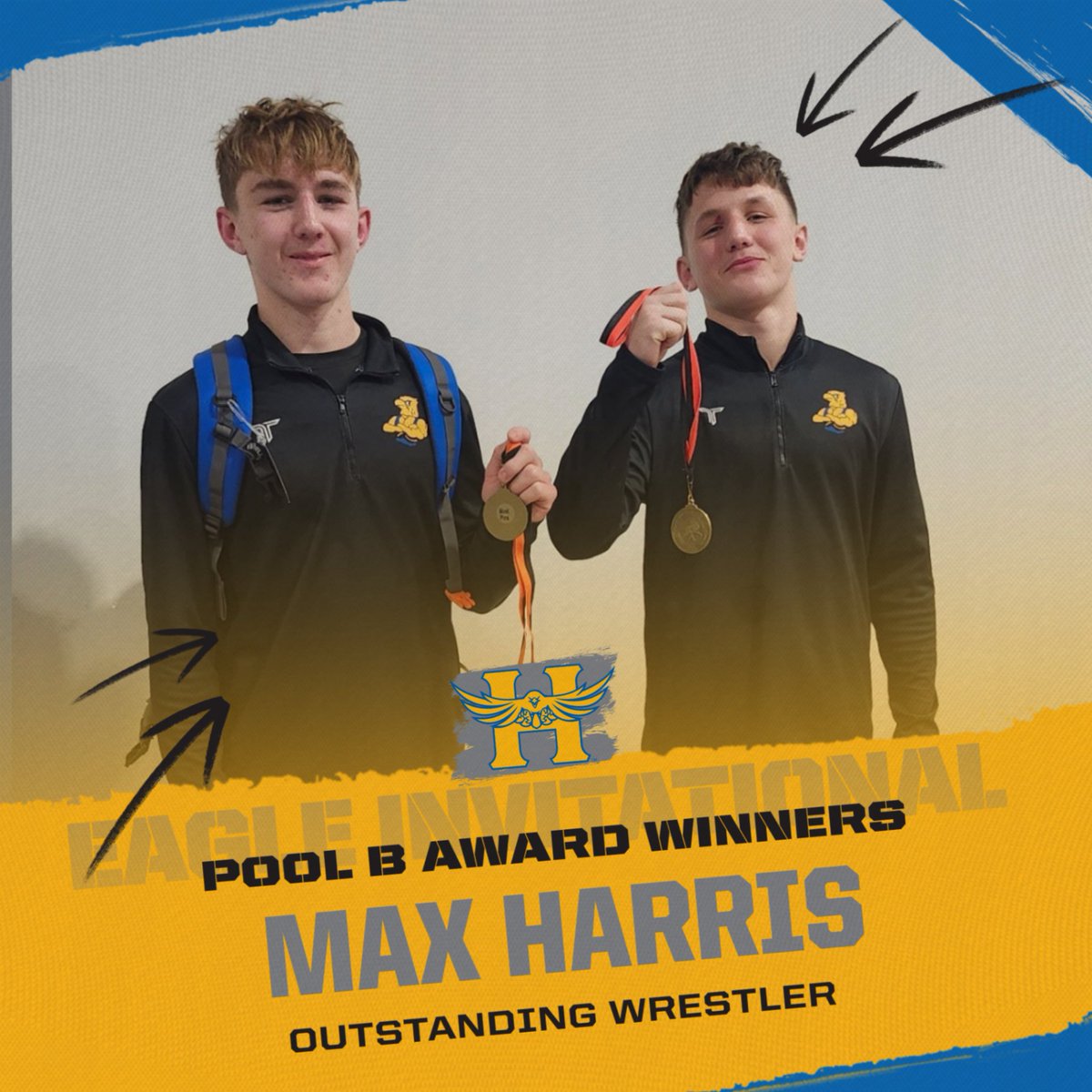 Congrats to Max Harris (Right) on earning the Most Outstanding Wrestler in Pool B at the Eagle Invitational.