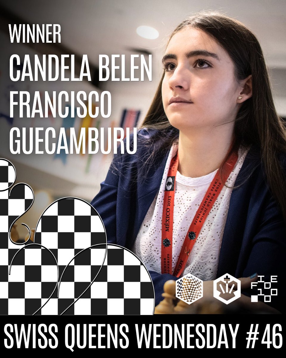 FIDE_chess's tweet photo. 🇦🇷 WGM Candela Belen Francisco Guecamburu wins the 46th Swiss #QueensWednesday tournament!

WIM Anna Shukhman won 🥈 second place, and IM Alina Kashlinskaya🥉 third! Congratulations! 👏 👏

ℹ️ The Swiss Queens Wednesday series is part of the FIDE 100th-anniversary celebration. The 3’+1” Blitz tournaments take place every Wednesday on https://t.co/ZRU8vYhBsl, with a $1,000 prize fund per tournament. #FIDE100

More information 👇
🔗 https://t.co/mVrZMWdcc8
📷 David Llada
