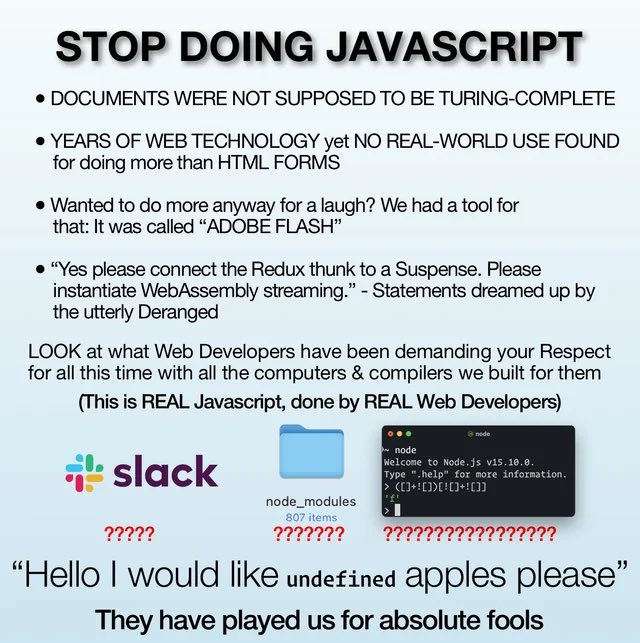 Goosewin's tweet photo. stop doing javascript https://t.co/SiS9LxIqaa