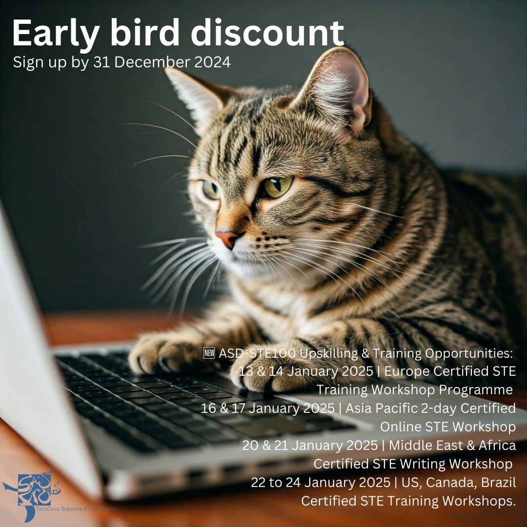 Shufrans's tweet image. 🥂 Kickstart January 2025 with an early bird discount when three or more participants sign up for the same workshop session by 31 December 2024!

Registration is now open: lnkd.in/fpsFDk3

#simplifiedtechnicalenglish #plainlanguage #terminology