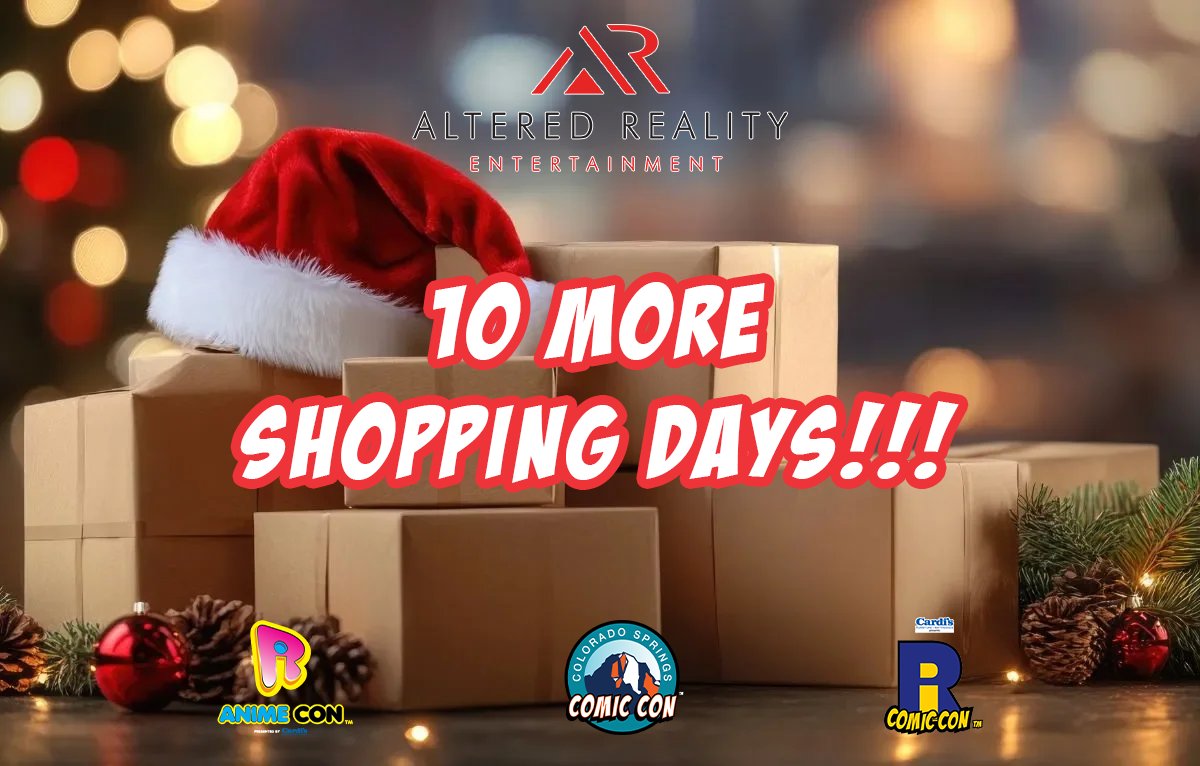 cscomiccon's tweet photo. Tomorrow marks 10 more days of holiday shopping! Con tickets &amp; merch make great gifts for your favorite fan! Visit any of the Altered Reality event sites &amp; shop till you drop! Happy Holiday Season! #rianimecon #cscomiccon #ricomiccon #happyholidays https://t.co/uYYmQXy4oq