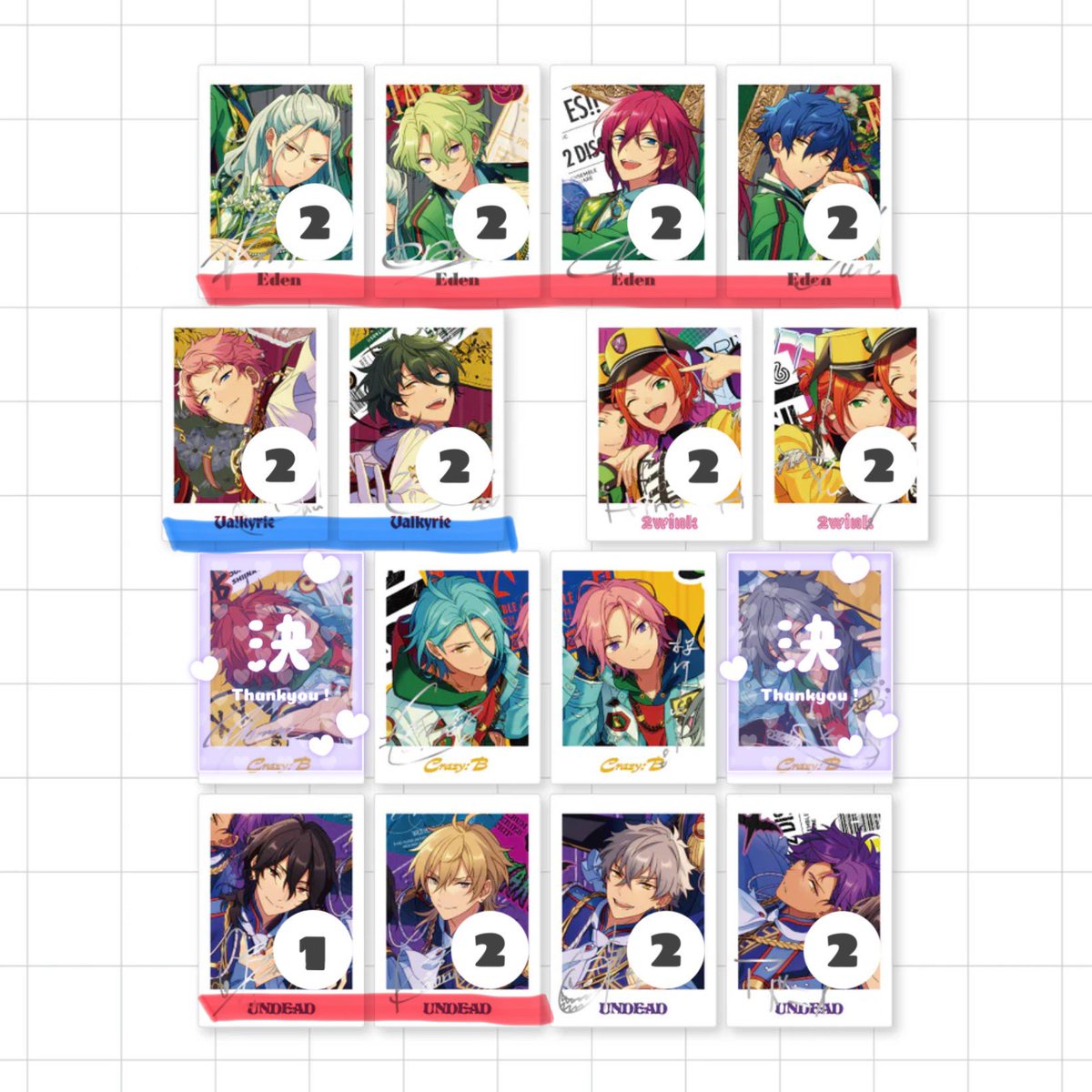 rt922_'s tweet photo. 【交換】あんスタ TRIP ぱしゃっつ
譲：英智 渉 桃李 弓弦 スバル 真 鉄虎 翠 忍 千秋 奏汰 一彩 藍良 マヨイ 巽 凪砂 日和 茨 ジュン 宗 みか ひなた ゆうた 零 薫 晃牙 アドニス 友也 なずな 光 敬人 紅郎 颯馬 夏目 つむぎ 宙 斑 (HiMERU こはく)
↓ https://t.co/Sdpk0UQBXS