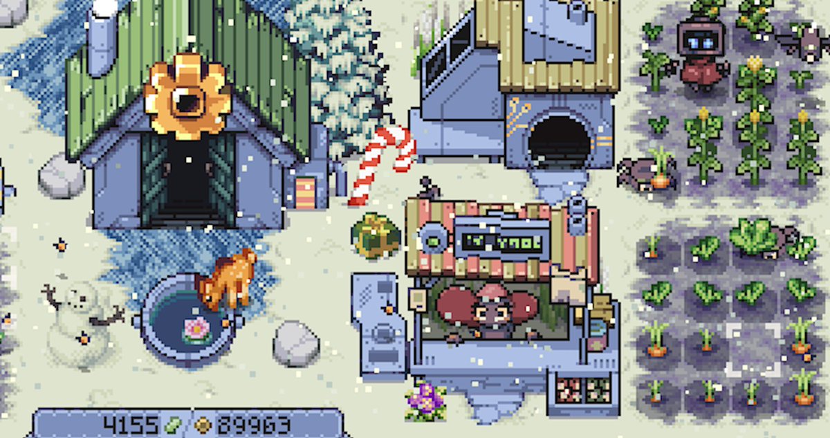 myPotatoGames's tweet photo. Last chance to join as I am still sharing a few copies of Rusty’s Retirement!

Let me know if you want to be considered and wishlist the game! 😍

Rusty’s Retirement is a cozy idle farming game that sits in the corner of your screen and it just received a gigantic update!

The latest content drop adds everything you need to turn your farm into a holiday winter wonderland. With tons of new decor and even a snowy themed farm, your customization options are now virtually limitless!

You may even adopt a cute kitty or pup to help you with your farm!

You play the game as you go about your daily tasks and watch your little character grow crops, see reindeers roam around and uncover the many secrets the game offers as you unlock new things!