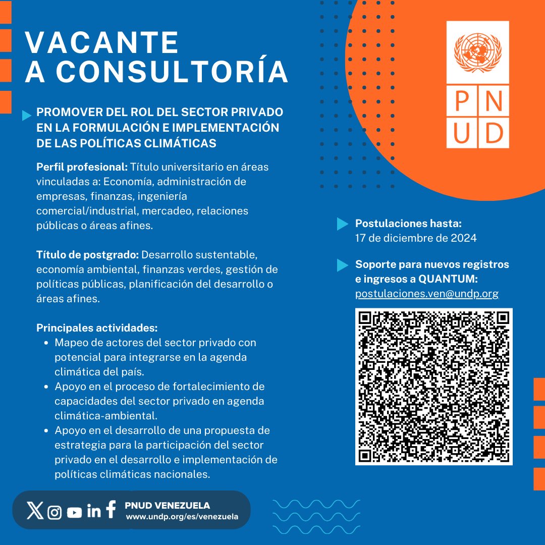 ¡Postula ahora! 💙

En el Programa de las Naciones Unidas para el Desarrollo (PNUD) Venezuela estamos buscando consultores.

📅 Fecha límite de aplicación: 17/12/2024
🔗 eur03.safelinks.protection.outlook.com/?url=https%3A%…