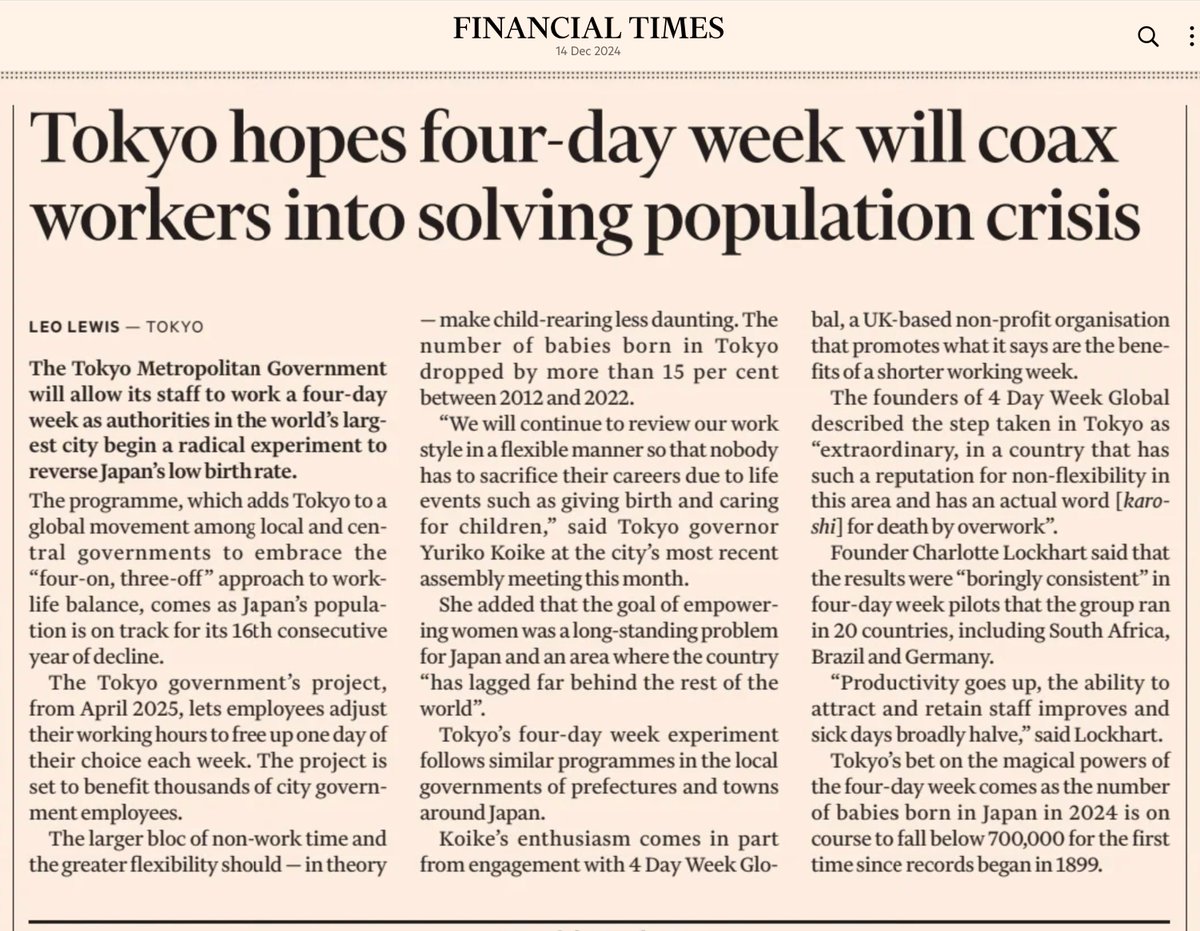 dyalogic_com's tweet photo. Using #Peircean #abductive-#deductive-#inductive #reasoning on the experimental #4dayworkweek to promote a #birthrate increase in #Tokyo

🇯🇵🍼👩‍⚕️👨‍💼📉📈

https://t.co/hEMiVzjMGs via @FT 

Here's an application of Peircean abductive, deductive, and inductive reasoning to understand the approach of implementing a four-day workweek in Tokyo to counter the declining population growth rate:

Abductive Reasoning:

Surprising Fact: Tokyo's population growth rate has been decreasing dramatically, with a significant drop in birth rates. This is surprising given the cultural emphasis on family in Japan and the societal implications of demographic decline.

Hypothesis Generation:

Observation: The decline in birth rates coincides with a culture of overworking, suggesting that work-life balance might be a factor.

Hypothesis: If work-life balance is a significant determinant of population growth decisions, then improving this balance through a policy like a four-day workweek might encourage more births.

Deductive Reasoning:

Premises:
Premise 1: If a lack of work-life balance contributes to lower birth rates (based on the hypothesis from abduction), then policies that improve this balance should lead to an increase in birth rates.
Premise 2: A four-day workweek is a policy aimed at improving work-life balance.
Logical Conclusion: Therefore, implementing a four-day workweek in Tokyo should logically result in an increase in the birth rate.

Explanation: The logic here is that by providing more time for family life and reducing the stress associated with long working hours, individuals might be more inclined or able to have children.

Inductive Reasoning:

Evidence:
Global experiments with four-day workweeks have shown benefits like increased productivity, better employee morale, and more time for personal life.
In some cases, these changes have led to more family-oriented activities or decisions.

Inference:
From these specific instances, one might generalize that a similar implementation in Tokyo could lead to similar outcomes, including potentially reversing the trend of declining birth rates.

Generalization: If the pattern holds true across different cultures where work-life balance has been improved, then there's a reasonable expectation that Tokyo could see an uptick in birth rates with this policy, though cultural nuances must be considered.

Implicit Reasoning and Considerations:

Cultural Context: The unique Japanese work culture, including the phenomenon of "karoshi," suggests that this policy might have a profound effect if it successfully shifts cultural norms around work and family.

Empirical Testing: The actual implementation of the four-day workweek will serve as an empirical test of these hypotheses. Success or failure will provide data that can either confirm or challenge the reasoning steps taken.

Broader Implications: This approach not only deals with immediate demographic issues but also has implications for labor laws, economic productivity, gender equality in the workplace, and overall societal well-being.

Conclusion:

1. The abductive process initiates with the surprising fact of decreasing birth rates and hypothesizes a cause (lack of work-life balance), leading to a proposed solution (four-day workweek).

2. Deductive reasoning then applies general principles about work-life balance to predict outcomes in this specific case.

3. Inductive reasoning looks at past examples to infer that this policy might work in Tokyo, acknowledging that while historical data provides a basis for prediction, the unique cultural context of Japan will require observation and analysis over time.

This logical approach provides a structured way to understand and evaluate the policy's potential impact on Japan's demographic challenges, with each step of reasoning building upon the last to form a comprehensive analysis.