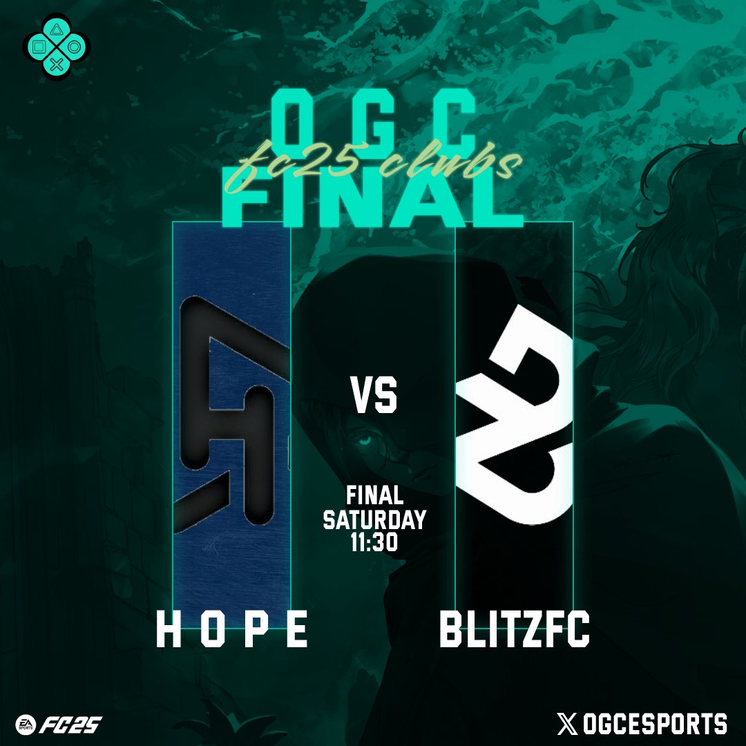 نهائي #OGC 🏅. .
<a href="/1hopeFc/">H O P E</a> vs <a href="/TeamBIitz/">BLITZ FC</a> 
اليوم : السبت
الساعة : 11:30
بـتوفيـق لـلـفريقين 💚

 #FC25 #بروكلوب #proclubs