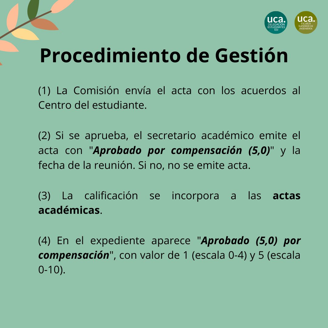 EstudiantesESI's tweet photo. 🔹 Reglamento de Evaluación por Compensación para el Alumnado de la UCA

🔹 Criterios de Aprobado por Compensación de la Comisión de Garantía de Calidad de la ESI

¡Cualquier duda que tengáis, no dudéis en preguntarnos!
⬇️⬇️⬇️ https://t.co/uswv0k1HJv