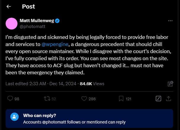 ProEvilz's tweet photo. Now he's started hiding posts and locking new comments 😂😂😂 Pathetic #wordpress #wpengine https://t.co/dwaDxsycLn