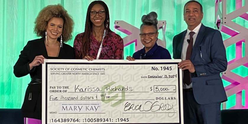 HappiMagazine's tweet image. Karissa Richards (second from left) receives the Madam CJ Walker Scholarship from A'Lelia May Perry Bundles, the great-great granddaughter of CJ Walker. The award is sponsored by #MaryKay.
