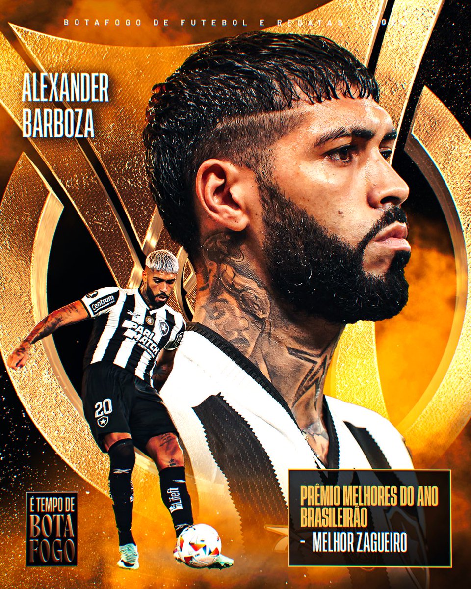 Botafogo's tweet photo. JOGOU DEMAIS, BRABO! 🛡️

Segurança na zaga alvinegra, Barboza venceu o prêmio de melhor zagueiro do Campeonato Brasileiro! 🫡🔥 #VamosBOTAFOGO https://t.co/kN2jDY2buo