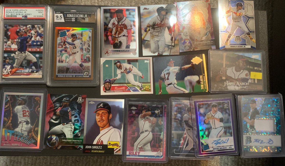 MerchOnly's tweet image. Over 200 Braves cards, $85 shipped. Includes graded, autos, color, at least 25 Acuna and cards dating back to the 70s. #HMas24