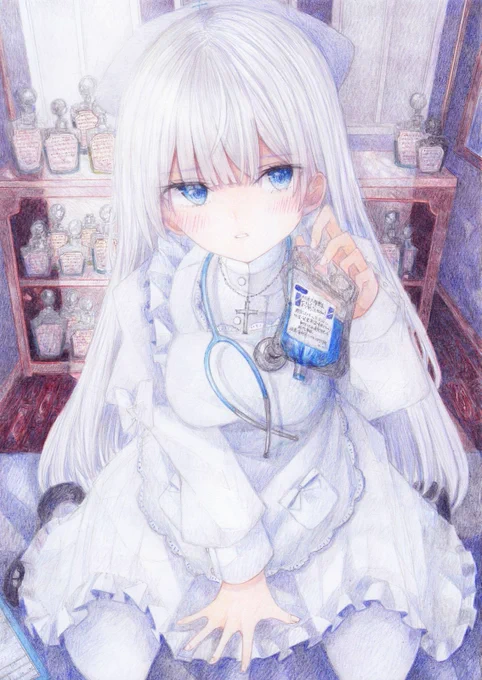 青い点滴 #オリジナル #アナログ #色鉛筆  