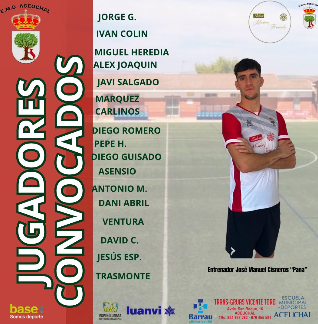 EmdAceuchal's tweet photo. Buenas tardes afición mañana tenemos el último partido del año y de la primera vuelta donde los pupilos de @BaseDeportes se enfrentan al @UD_Bienvenida y buscaremos, cómo no la victoria ante un gran rival 
Estos son los convocados: https://t.co/sVVsx7Ft8z