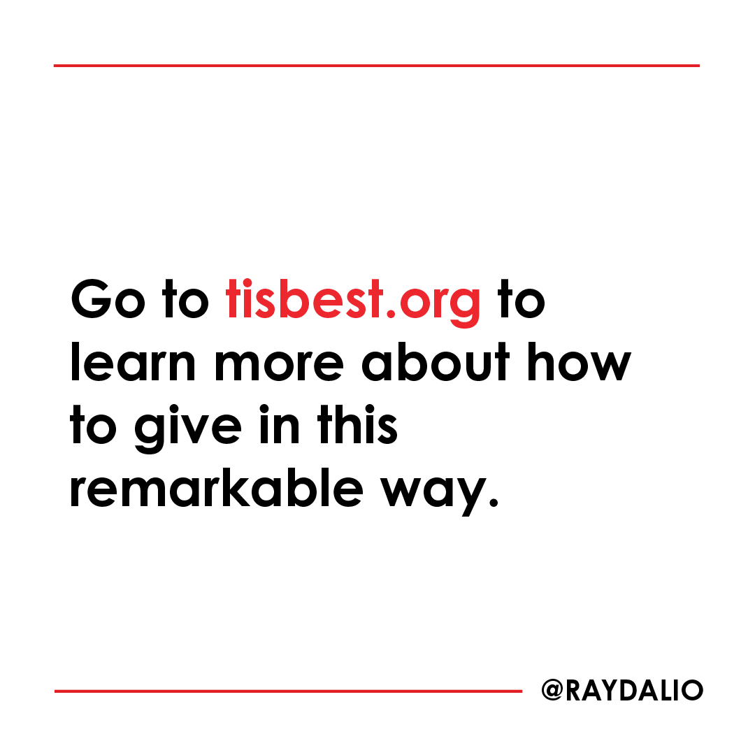 RayDalio's tweet photo. This year, I’d encourage you to consider a unique kind of holiday gift—a donation your friends and family can give to the charity of your choice. Consider gifting this way this holiday season and you can learn more at @TisBest #RedefineGifting https://t.co/UGe3u61ZhF