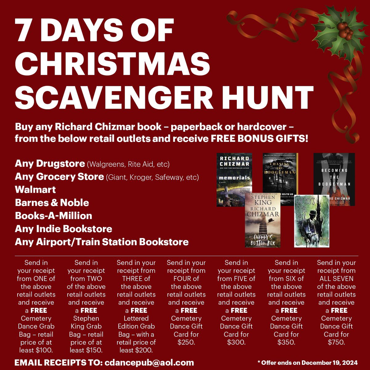 RichardChizmar's tweet photo. FREE BOOKS! GIFT CARDS! SIGNED STEPHEN KING!
On Sunday night, I will pick one random winner from the folks who have taken part in our Scavenger Hunt and send them a signed by Stephen King copy of Cemetery Dance #79 (due later this month). So far, 77 people are in the mix! https://t.co/oohXSaeZ3w