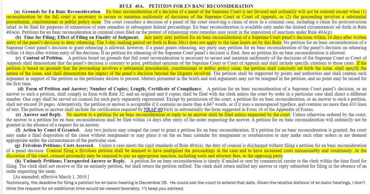 $WNFT is not concerned about Calasse seeking a hearing with the Nevada Supreme Court because he is not entitled to one, per the rules highlighted below.