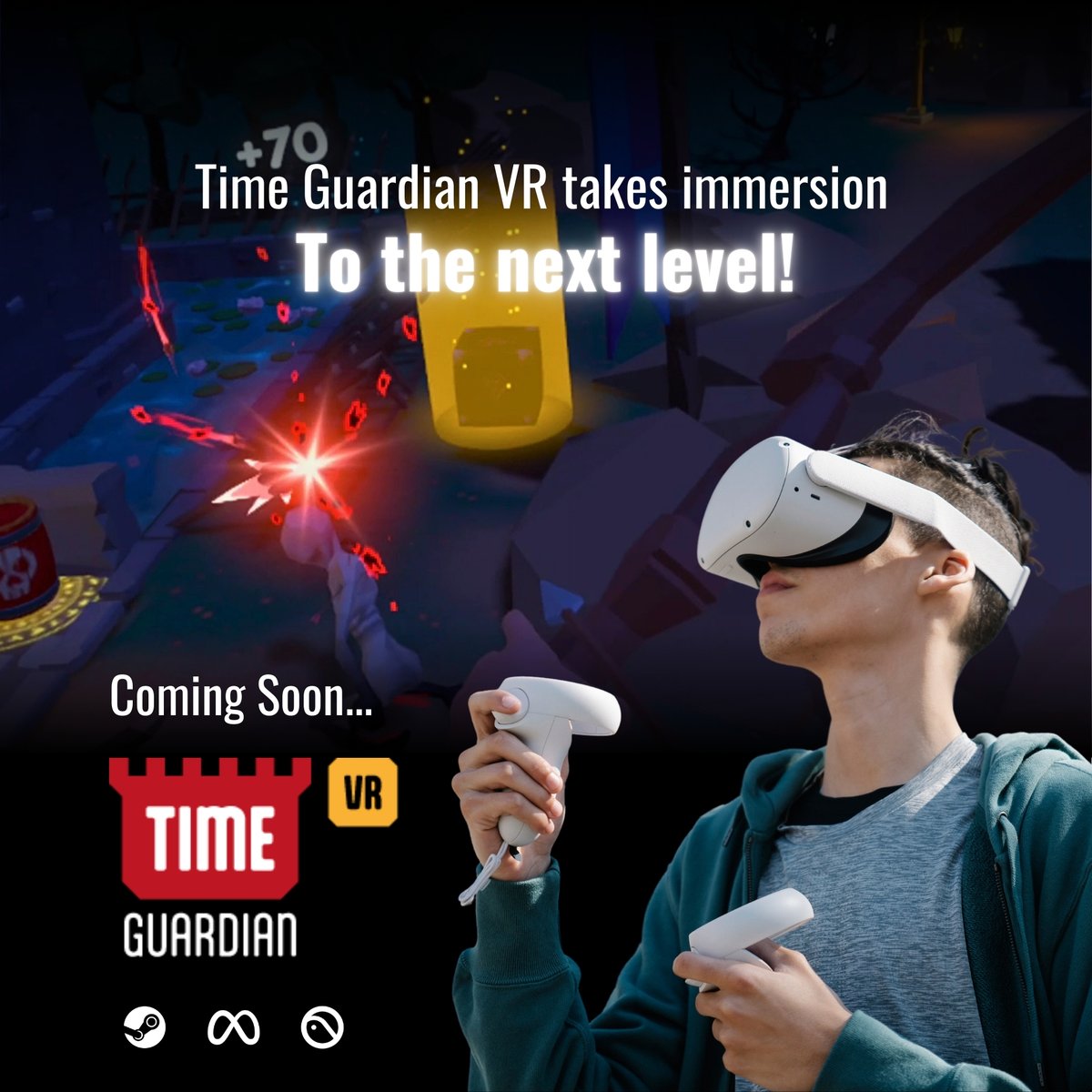 TimeguardianVR's tweet photo. Ready for the ultimate battle? 🚀
Time Guardian takes you into a world of fast-paced action in Virtual Reality. 
🛡️ Unique Features:
⚡ Frenetic gameplay.
🌍 Immersive environments.
🎯 Tower defense like never before.
📅 Discover it now and master time!
#TimeGuardian https://t.co/JlRWMOG5rd