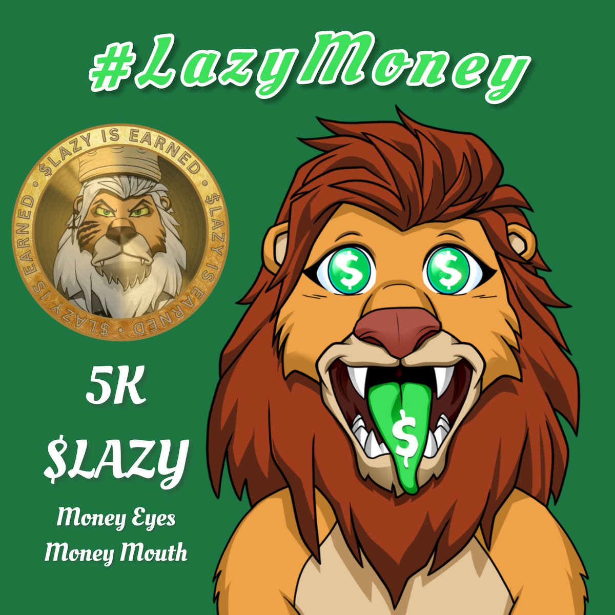 LazyMoneyClub's tweet image. #ROAR - giveaway for anyone holding a #LazyMoney 🤑trait!

**Entry**: Post your #LazyMoney Lazy Lion, follow &amp;amp; use the tags #LazyMoney $LAZY

**Prize**: 5k $Lazy tokens!

**Deadline**: 12pm EST on Dec 18, 2024.

Let&apos;s see those #LazyMoney traits, &amp;amp; may the laziest lion win! 🦁💸