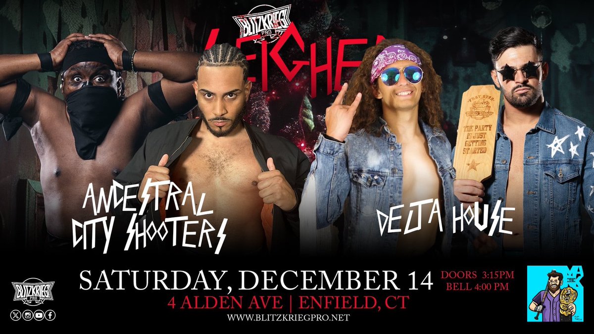 Blitzkrieg_Pro's tweet photo. TODAY! 4:00 PM START TIME!
#SLEIGHER in Enfield, CT!

Feat:
@AtrocityKrule vs @theakiraway 
@PerryVonVicious vs @CharlieTiger_ 
@TheKwesiAsante / @JosephAgame vs @nejrobles / @dante_drago 
@KingOfChaosNYC /@LearyOutCrowd vs @Steve_Somerset /@StephenAzureCAP 

🎟: https://t.co/G4TASMX1nQ