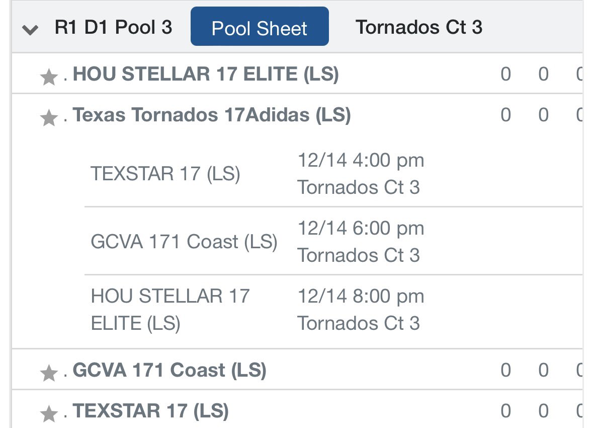 So excited to kick off club season today with Day 1 of the FAST Warmup Tournament (12/14)! Here’s our schedule for the day—let’s start strong!