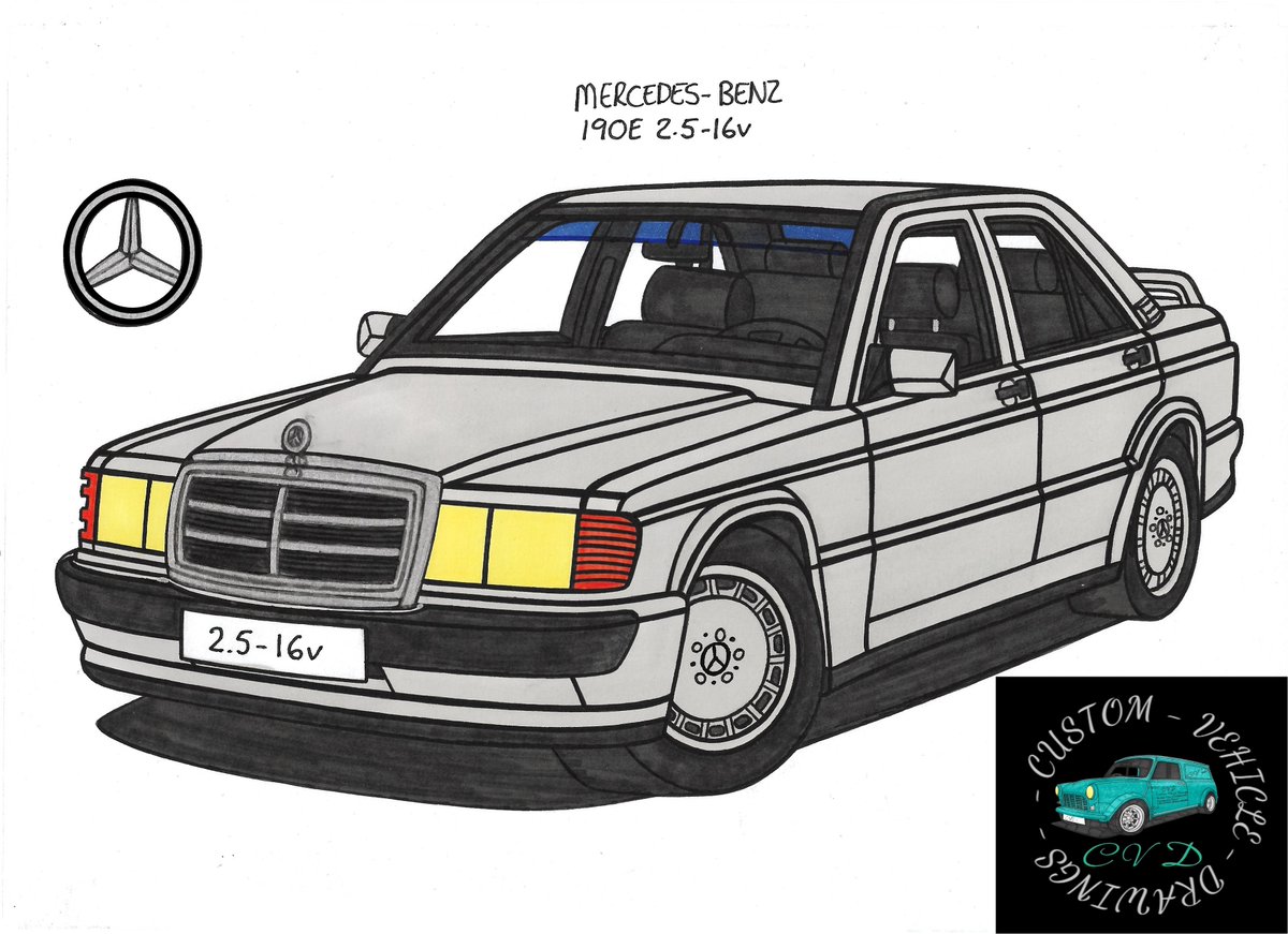 CustomCvd's tweet photo. Hi all, todays drawing in my all new drawing series Midlife Crisis Cars; Impatience Is A Virtue; Is a Cosworth powered Merc. #mercedescars #mercedes190e #mecedes190e2516v #mercedescarsuk https://t.co/QvuRXMES5X